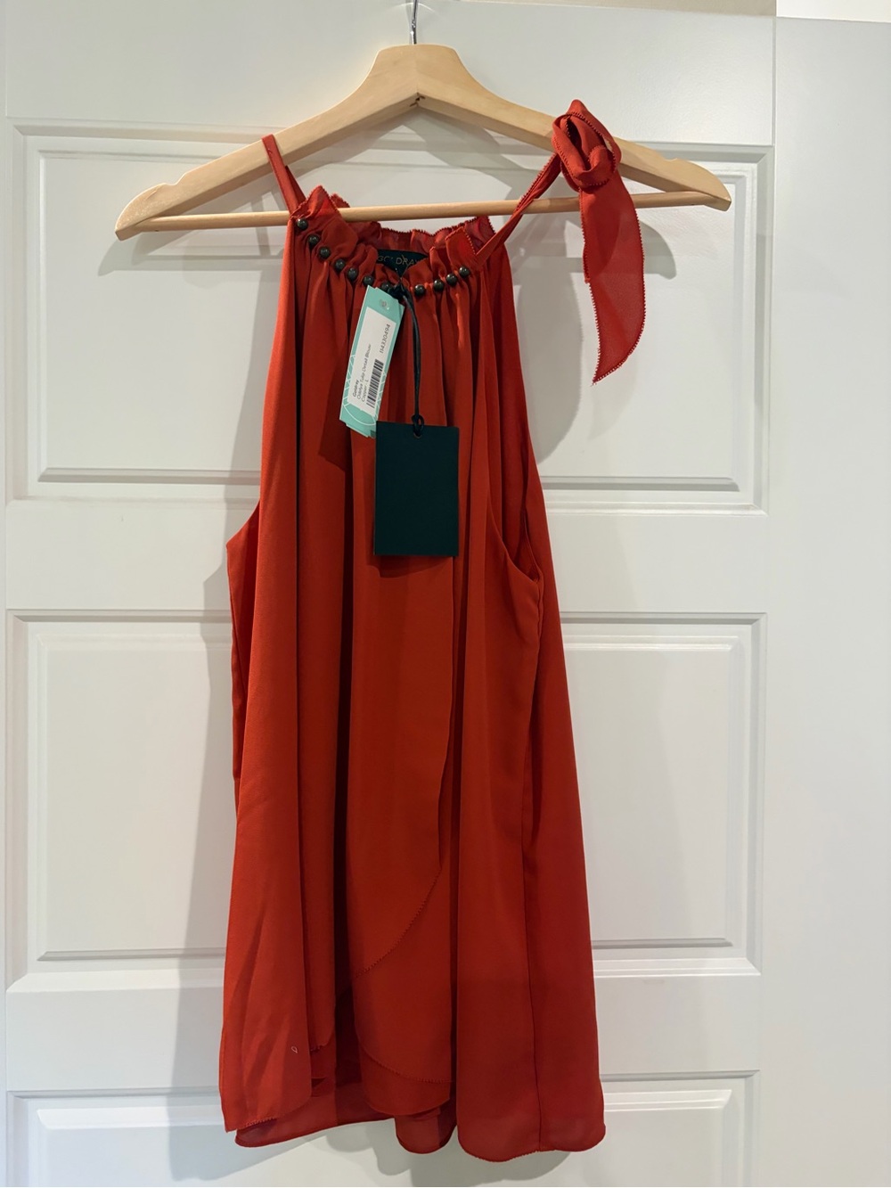 Tie-Shoulder Sleeveless Tank Top in Rust Red